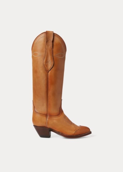 Cowboy Boots Polo Ralph Lauren Mujer Marrom - Kiera Leather - YVWZK2308